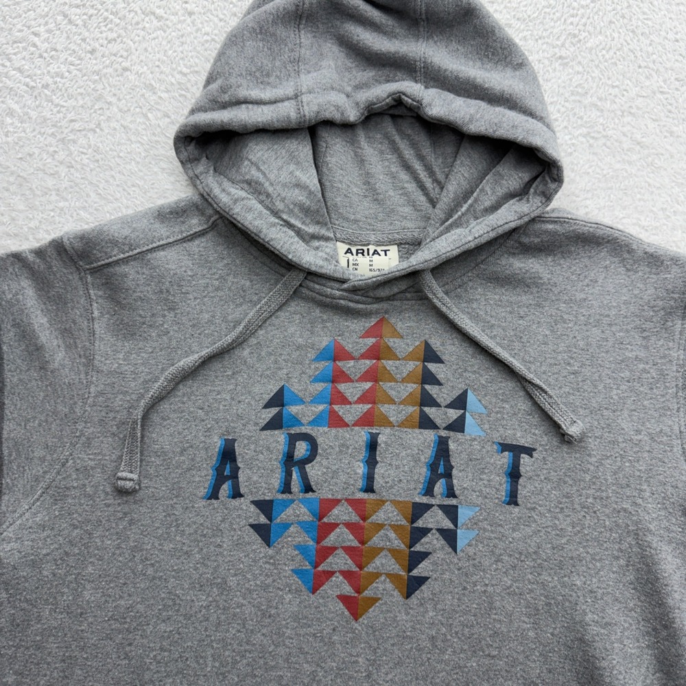 Ariat‎ REAL Womens Heather Gray Aztec Graphic Pullover Hoodie Sweatshirt Medium - Picture 2 of 9
